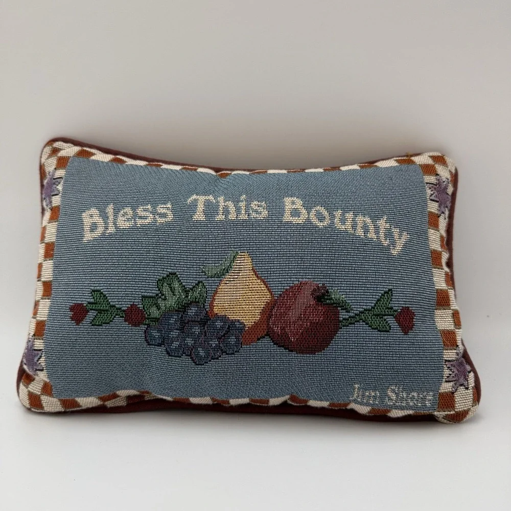 Vintage Jim Shore Throw Tapestry Pillow‎ Bless This Bounty Cottage Fruit Clean
